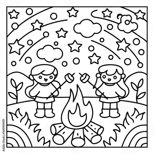 Cozy Halloween: Bold and Easy Coloring Page – Cute and Spooky Halloween Illustration Featuring Pumpkins, Ghosts, Bats, Haunted House, and Autumn Elements for Relaxing Coloring Fun for Kids and Adults