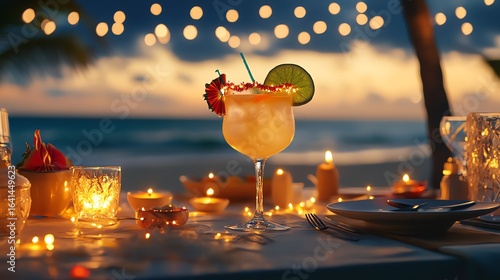 Wallpaper Mural Well lit Diwali table featuring a tropical cocktail Torontodigital.ca