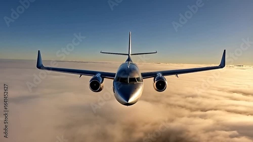 Private Jet Soaring Above the Clouds at Sunset