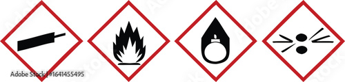 Bundle set isolated safety sign of flammable material, corrosive oxidizing agent substance, high pressure bottle tank for safety, danger, industrial sign
