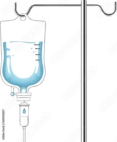 Intravenous Drip with Blue Liquid on White, Medical Treatment Concept