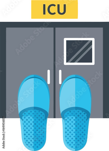 ICU Entrance with Slippers, Hospital Room Door, Healthcare Illustration