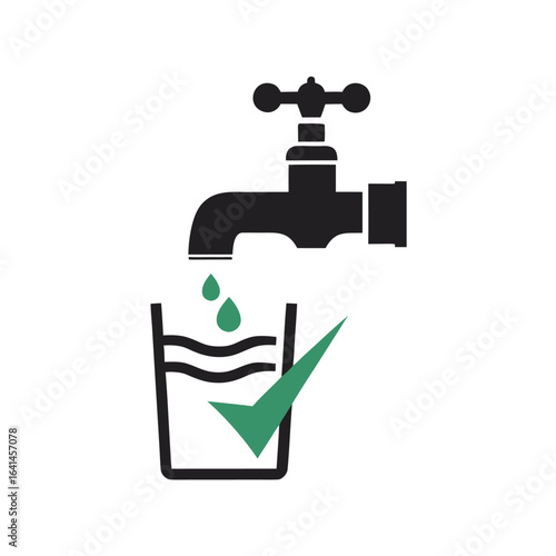 waterIsolated drinking water, save to drink water sign illustration green checked mark tapping water drops on a glass
