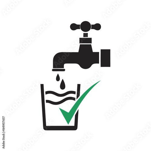 waterIsolated drinking water, save to drink water sign illustration green checked mark tapping water drops on a glass