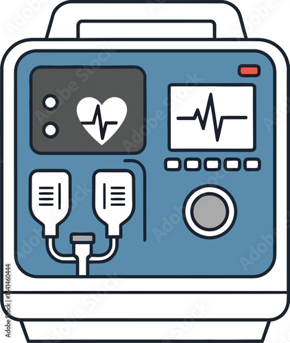Defibrillator Machine with Heart Rate Monitor on White Background
