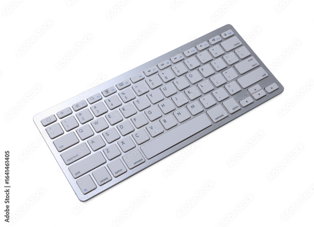 Modern wireless computer keyboard isolated on white, above view Modern wireless computer keyboard isolated on white, above view
