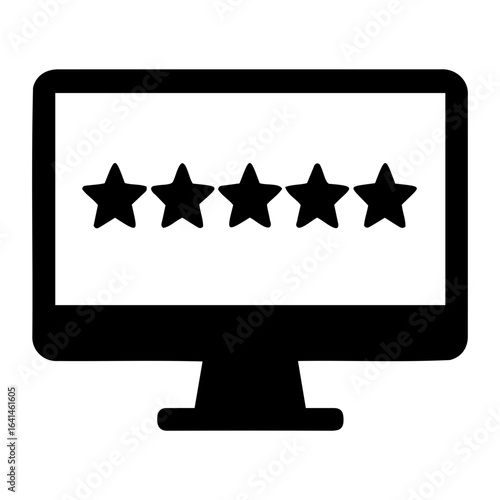 Silhouette vector computer screen displaying five stars arranged horizontally in a row format