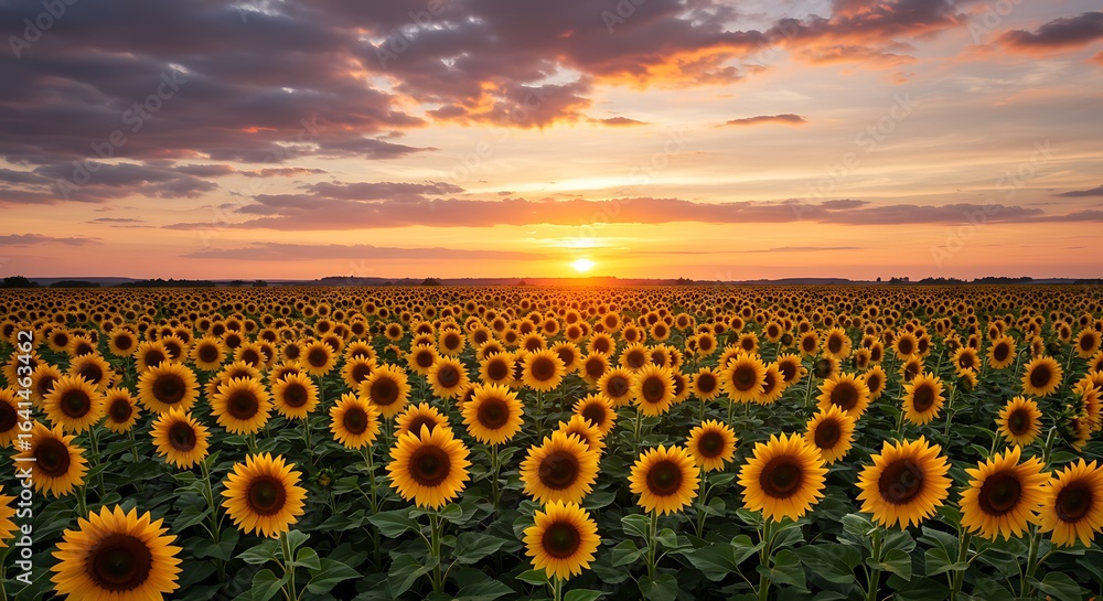 Obraz premium Stunning Sunset over a Field of Sunflowers