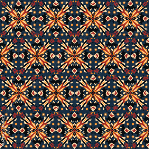 American tribal ethnic native pattern seamless.Traditional Navajo,Aztec,Apache,Southwest and Mexican style fabric pattern.Abstract vector motif pattern.For fabric,clothing,blanket,woven,wrap,decorate.