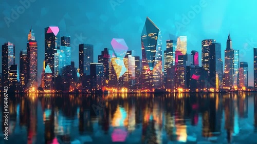 Wallpaper Mural Futuristic illuminated cityscape reflecting on water at night Torontodigital.ca