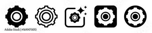 Gear icon set. Buttons for generate cog with artificial intelligence. Icons for app, website and user interface. Transparent PNG and vector illustration.