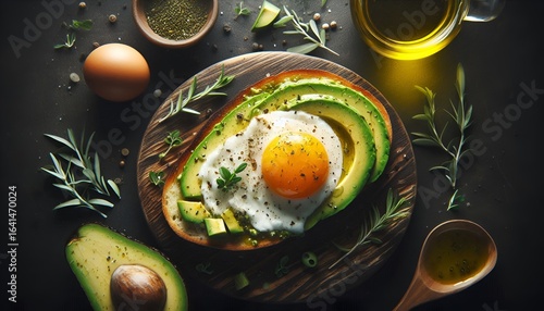 Wallpaper Mural Delicious avocado toast with egg on a black background. Minimalist and elegant studio-style shot, perfect for healthy food concepts. Torontodigital.ca