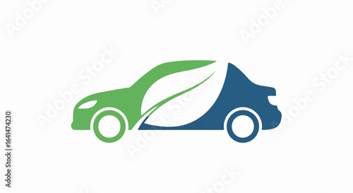 Green and Blue Eco Car Logo with Leaf Design