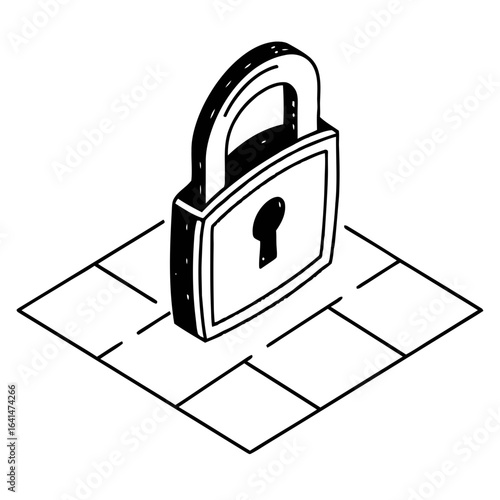 Doodle style isometric padlock on a grid