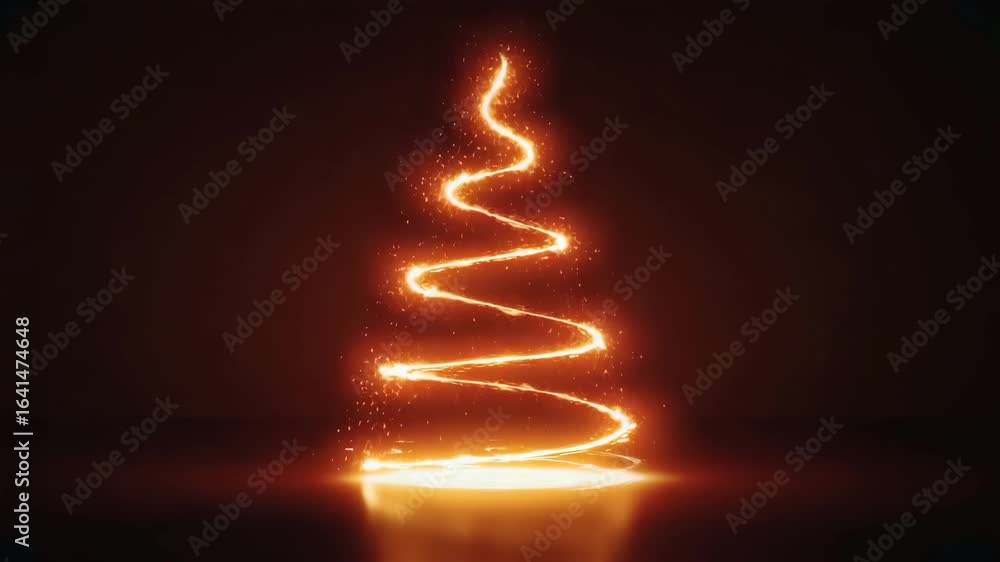 Dynamic glowing Christmas tree animation with swirling light and sparks, perfect for holiday greetings, festive celebrations, and winter wonderland visuals