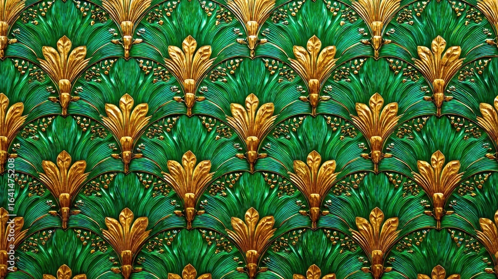 Decorative green and gold patterned design. Decorative green and gold patterned design.