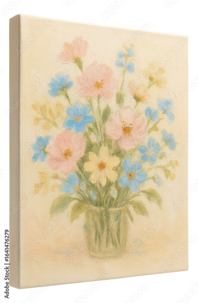 Obraz premium Floral canvas painting with pastel tones, designed for a cottage kitchen.