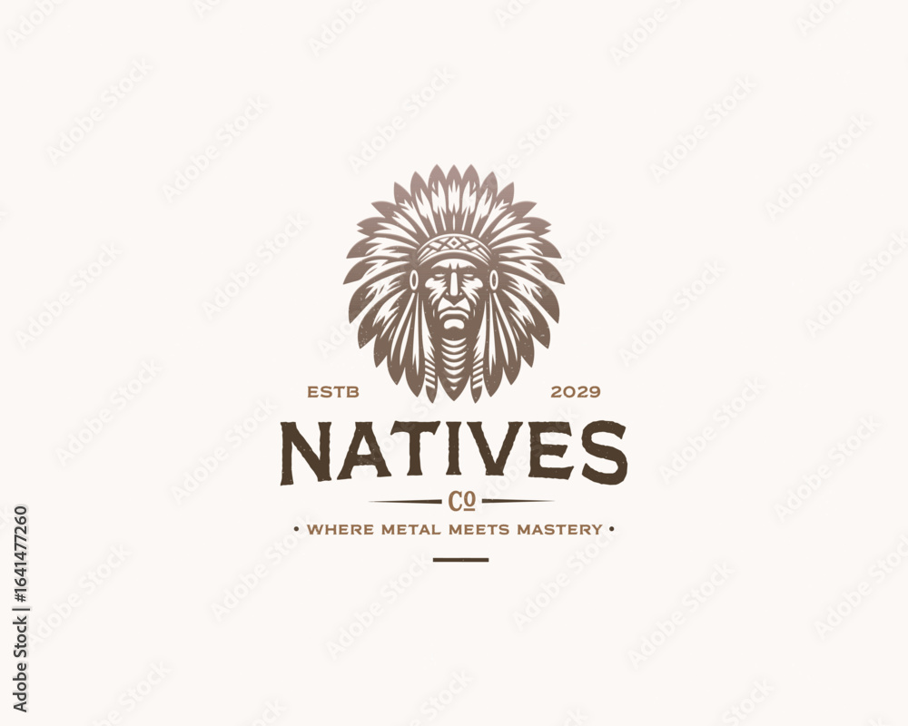 Fototapeta premium Apache head American Native Indian Chief Headdress Logo template