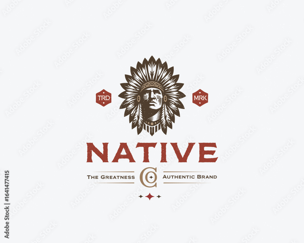 Fototapeta premium Apache head American Native Indian Chief Headdress Logo template
