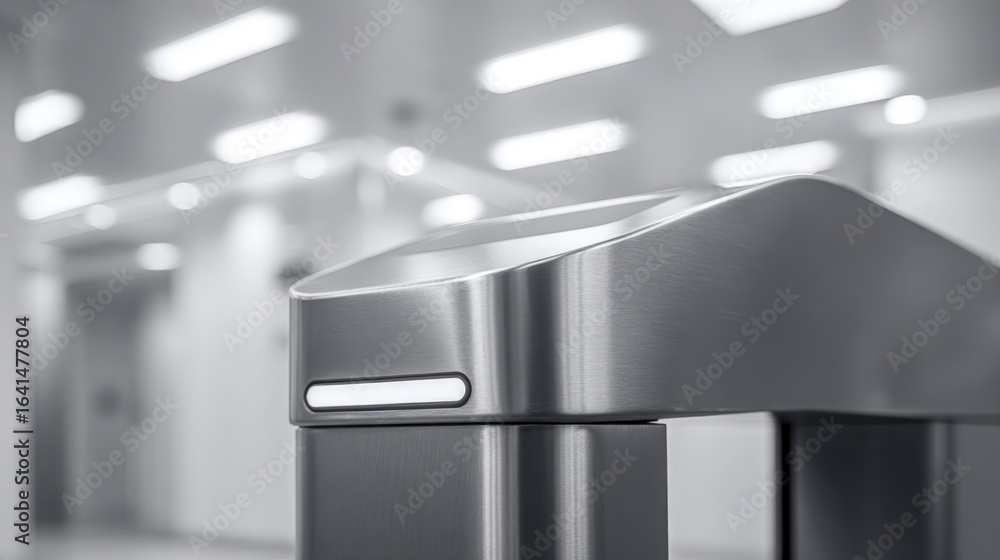 Naklejka premium Automated Turnstile Gate Entrance System in Modern Architecture Building for Access Control and Security Management