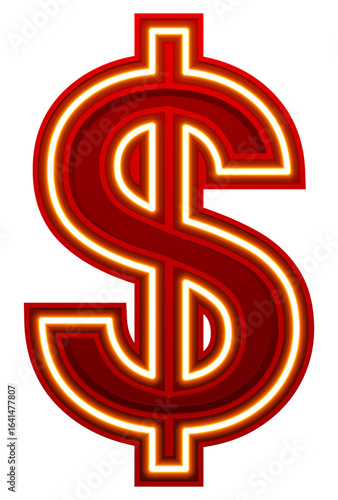 A glowing red dollar sign with a neon light effect