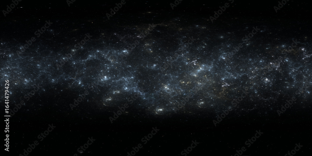Fototapeta premium 360 degree space nebula. Giant interstellar cloud with stars, equirectangular projection, environment map. Spherical panorama. 3D rendering, Fractal image