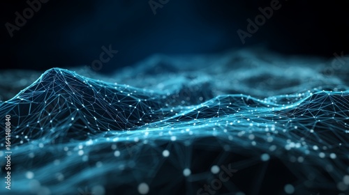 Majestic mountain peak with intricate network overlay, a visual representation of connectivity and data flow