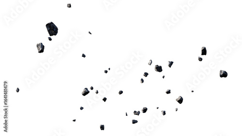 Foto Dark stones and debris flying through the air, isolated on a transparent backgro
