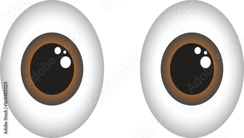 Cartoon eyes vector illustration with large round pupils and glossy highlights, isolated on white background for emoji, sticker, mascot, animation, and graphic design projects.