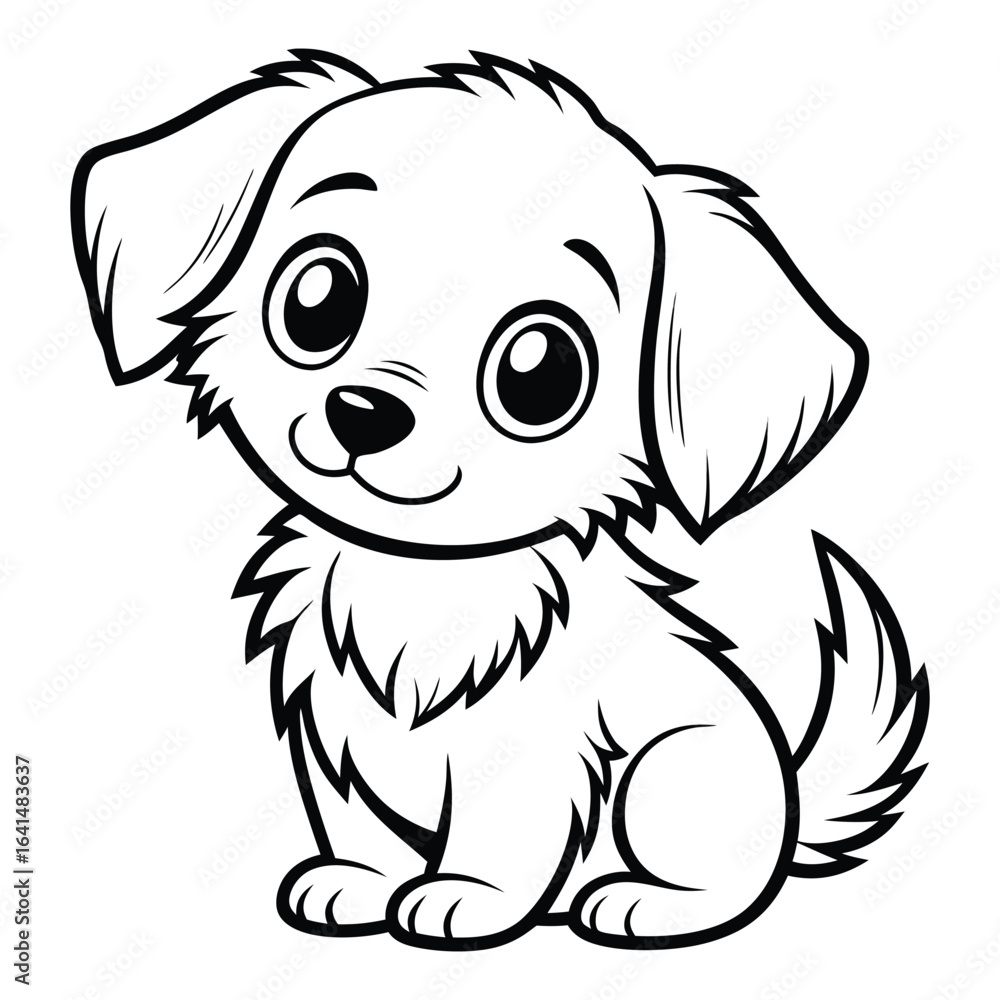 Obraz premium Black and white Cute puppy on white background