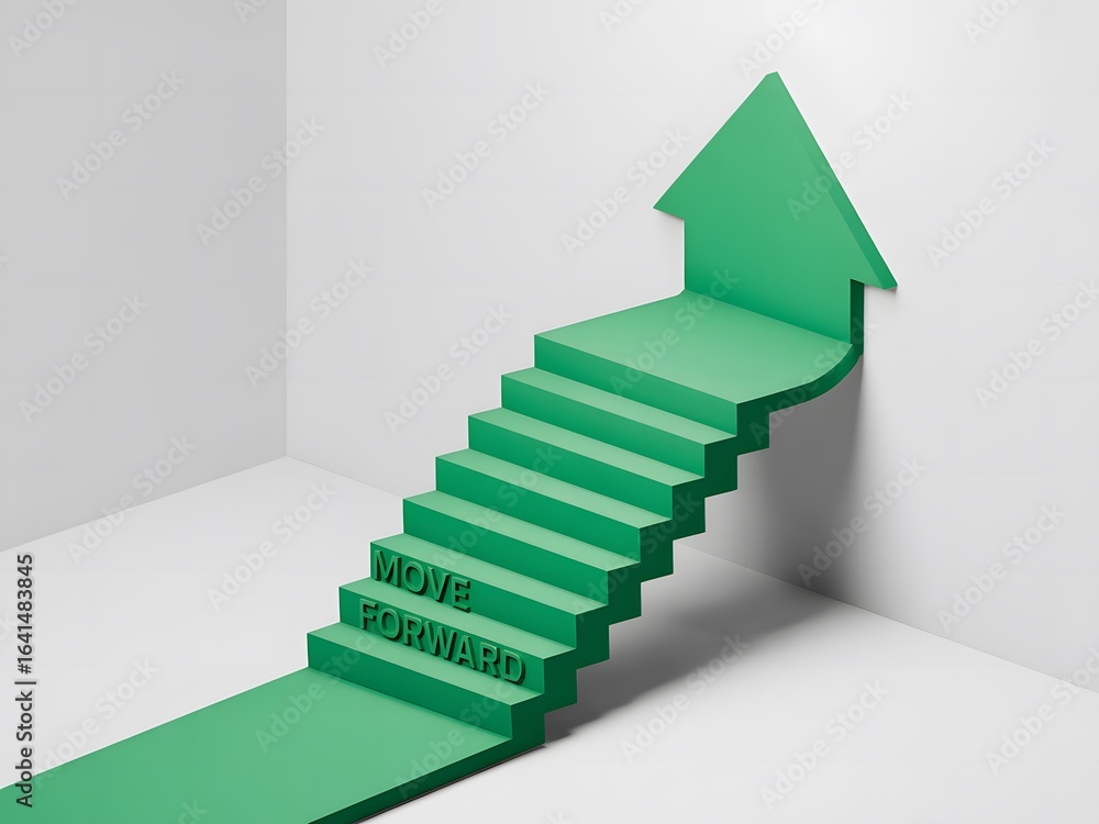 Obraz premium Ascending the Green Stairway to Success Illustrating Progress and Achievement a Metaphorical Journey Forward Climbing Towards Goals