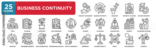 Business Continuity icon collection set. Containing design product management, business continuity, resilience, continuity planning, disaster recovery
