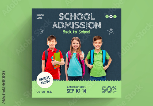 School Admission Social Media Post Layout with Green Accent