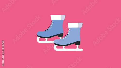 Ice skates icon in flat style. Vector illustration on pink background.