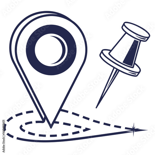 A push pin with a red flag, often used as a map pointer, is a sharp office supply used to attach notes to a board
