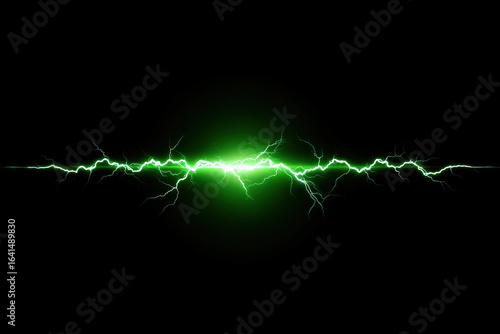 Green lightning electricity energy power electric abstract glowing light black background Green lightning bolt with glowing electric energy black background abstract power and electricity concept