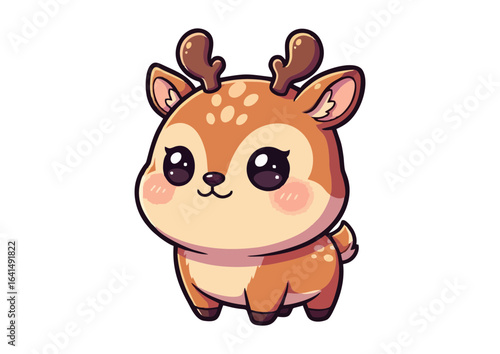 Cute cartoon deer with big eyes and antlers sitting adorably