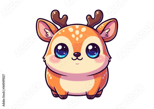 Cute cartoon deer with big eyes and antlers sitting adorably