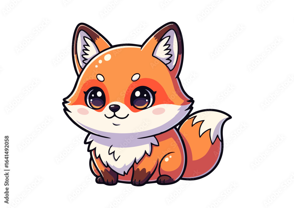 Obraz premium Cute cartoon fox sitting happily with big eyes