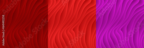 Set of abstract scenes with wavy pattern. Collection of luxurious soft multilayer striped backgrounds.