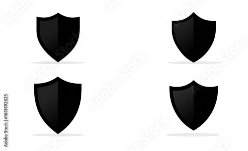 Four black shield icons on white background