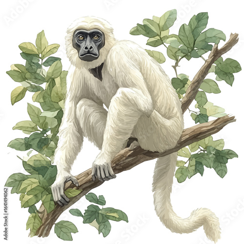 Gibbon, watercolor clipart vector, isolated on a white background.
