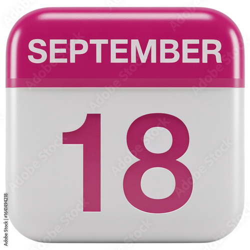 September 18th Calendar Icon Illustration with Rounded Edges and Vibrant Pink Hue for Date Reminder and Schedule Management in Digital Design