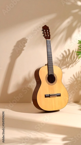 Acoustic guitar, sunlit, shadow