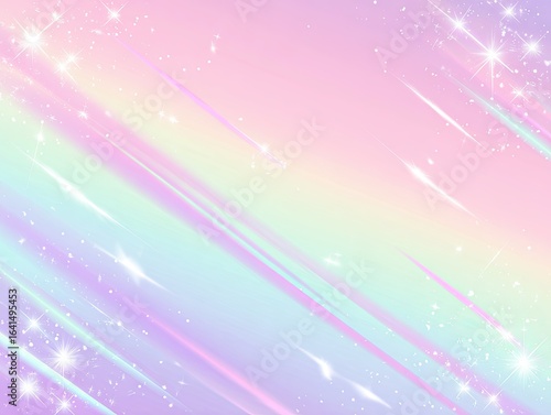 Pastel rainbow gradient background with light streaks and sparkles