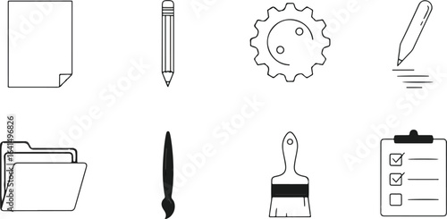 Outline office tools icons set