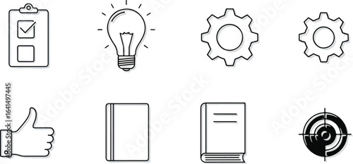 Productivity icons collection black lineart simple graphics