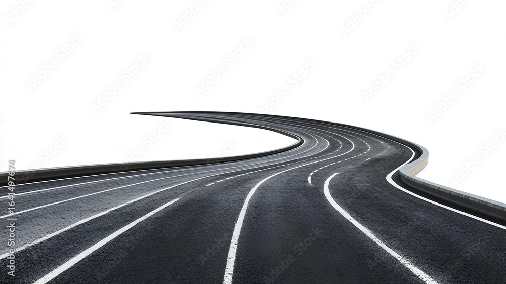 Obraz premium Asphalt road isolated on white background with clipping path