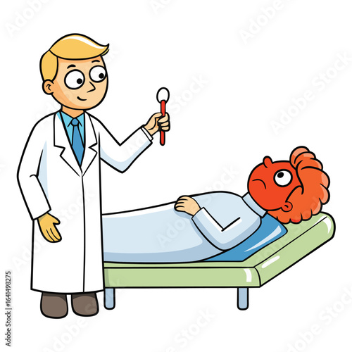 Doctor examines patient with fever and high temperature cartoon vector file