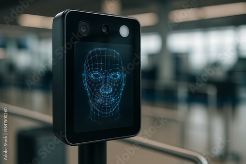 Modern facial recognition scanner mounted on a rail
